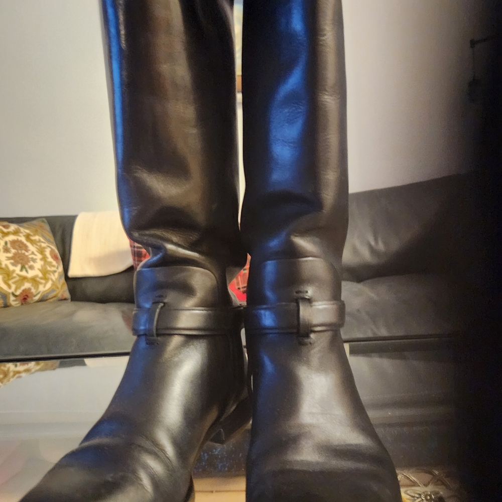 Dior Black Leather Winter Boots with Gold Accents - Picture 5 of 5